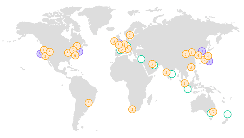 Mapa que muestra varios países y ciudades, destacando sus fronteras y ubicaciones geográficas.