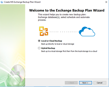 Captura de pantalla de Exchange Backup Plan Wizard