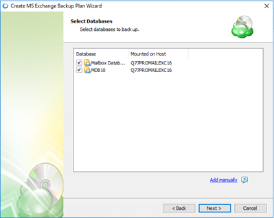 Captura de pantalla de Exchange Backup Plan Wizard