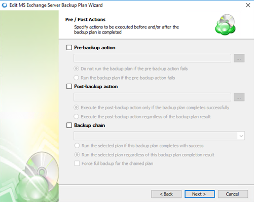 Captura de pantalla de Exchange Backup Plan Wizard