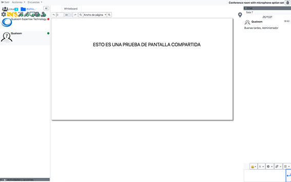 Pantalla de configuración de la aplicación de OpenMeetings