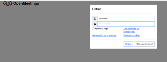 Pantalla de acceso a la aplicación de OpenMeetings