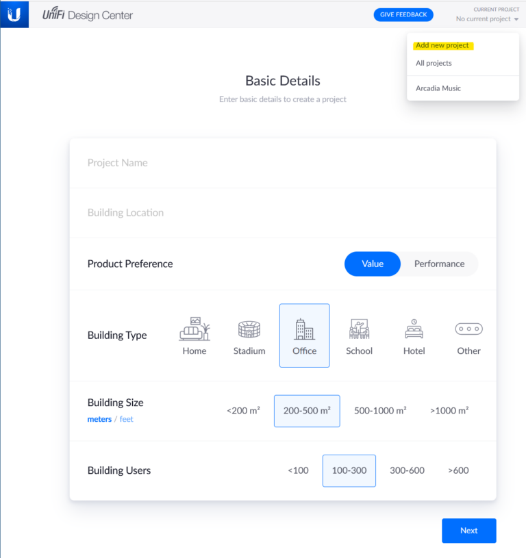 Pantalla de la plataforma de configuración de Unifi