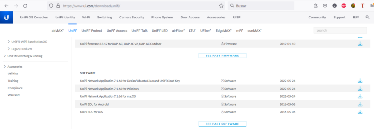 Pantalla de la plataforma de configuración de Unifi