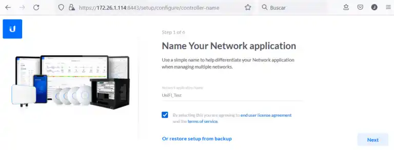 Pantalla de la plataforma de configuración de Unifi
