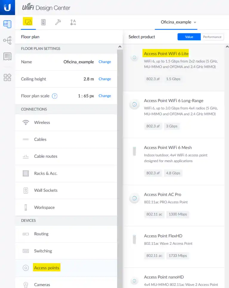 Pantalla de la plataforma de configuración de Unifi