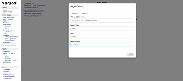 Captura de pantalla de la herramienta de Nagios